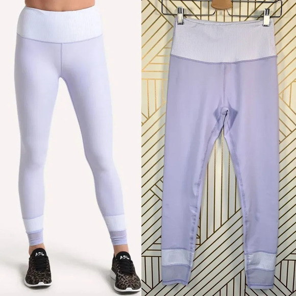 Allfenix‎ Leggings Workout Gym Stretch Stripe Ankle Length Purple Size Small - Picture 1 of 10